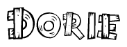 The clipart image shows the name Dorie stylized to look like it is constructed out of separate wooden planks or boards, with each letter having wood grain and plank-like details.