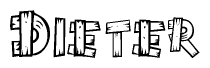 The image contains the name Dieter written in a decorative, stylized font with a hand-drawn appearance. The lines are made up of what appears to be planks of wood, which are nailed together