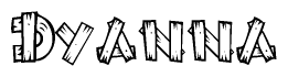 The clipart image shows the name Dyanna stylized to look like it is constructed out of separate wooden planks or boards, with each letter having wood grain and plank-like details.