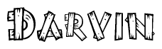 The image contains the name Darvin written in a decorative, stylized font with a hand-drawn appearance. The lines are made up of what appears to be planks of wood, which are nailed together