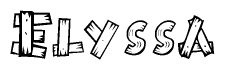 The image contains the name Elyssa written in a decorative, stylized font with a hand-drawn appearance. The lines are made up of what appears to be planks of wood, which are nailed together