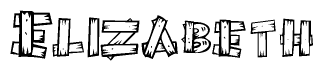The clipart image shows the name Elizabeth stylized to look as if it has been constructed out of wooden planks or logs. Each letter is designed to resemble pieces of wood.