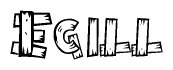 The clipart image shows the name Egill stylized to look as if it has been constructed out of wooden planks or logs. Each letter is designed to resemble pieces of wood.