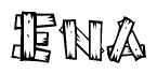 The image contains the name Ena written in a decorative, stylized font with a hand-drawn appearance. The lines are made up of what appears to be planks of wood, which are nailed together