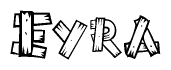 The image contains the name Eyra written in a decorative, stylized font with a hand-drawn appearance. The lines are made up of what appears to be planks of wood, which are nailed together