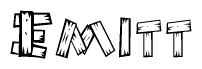 The image contains the name Emitt written in a decorative, stylized font with a hand-drawn appearance. The lines are made up of what appears to be planks of wood, which are nailed together