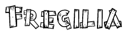 The image contains the name Fregilia written in a decorative, stylized font with a hand-drawn appearance. The lines are made up of what appears to be planks of wood, which are nailed together
