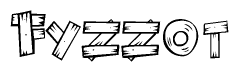 The image contains the name Fyzzot written in a decorative, stylized font with a hand-drawn appearance. The lines are made up of what appears to be planks of wood, which are nailed together