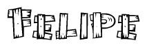 The clipart image shows the name Felipe stylized to look like it is constructed out of separate wooden planks or boards, with each letter having wood grain and plank-like details.