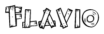 The image contains the name Flavio written in a decorative, stylized font with a hand-drawn appearance. The lines are made up of what appears to be planks of wood, which are nailed together