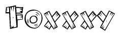 The image contains the name Foxxxy written in a decorative, stylized font with a hand-drawn appearance. The lines are made up of what appears to be planks of wood, which are nailed together