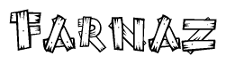 The image contains the name Farnaz written in a decorative, stylized font with a hand-drawn appearance. The lines are made up of what appears to be planks of wood, which are nailed together
