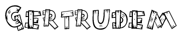 The image contains the name Gertrudem written in a decorative, stylized font with a hand-drawn appearance. The lines are made up of what appears to be planks of wood, which are nailed together
