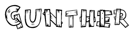 The clipart image shows the name Gunther stylized to look as if it has been constructed out of wooden planks or logs. Each letter is designed to resemble pieces of wood.