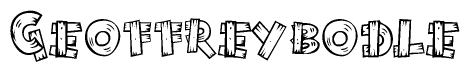 The clipart image shows the name Geoffreybodle stylized to look as if it has been constructed out of wooden planks or logs. Each letter is designed to resemble pieces of wood.