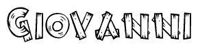 The image contains the name Giovanni written in a decorative, stylized font with a hand-drawn appearance. The lines are made up of what appears to be planks of wood, which are nailed together