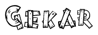 The clipart image shows the name Gekar stylized to look as if it has been constructed out of wooden planks or logs. Each letter is designed to resemble pieces of wood.