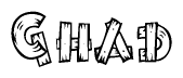 The image contains the name Ghad written in a decorative, stylized font with a hand-drawn appearance. The lines are made up of what appears to be planks of wood, which are nailed together