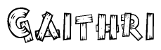 The clipart image shows the name Gaithri stylized to look like it is constructed out of separate wooden planks or boards, with each letter having wood grain and plank-like details.