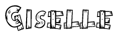 The clipart image shows the name Giselle stylized to look like it is constructed out of separate wooden planks or boards, with each letter having wood grain and plank-like details.