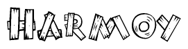 The clipart image shows the name Harmoy stylized to look as if it has been constructed out of wooden planks or logs. Each letter is designed to resemble pieces of wood.