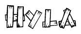 The clipart image shows the name Hyla stylized to look like it is constructed out of separate wooden planks or boards, with each letter having wood grain and plank-like details.