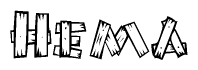 The clipart image shows the name Hema stylized to look like it is constructed out of separate wooden planks or boards, with each letter having wood grain and plank-like details.