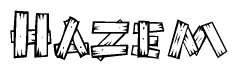 The clipart image shows the name Hazem stylized to look like it is constructed out of separate wooden planks or boards, with each letter having wood grain and plank-like details.