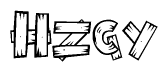 The clipart image shows the name Hzgy stylized to look like it is constructed out of separate wooden planks or boards, with each letter having wood grain and plank-like details.