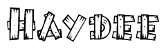 The clipart image shows the name Haydee stylized to look as if it has been constructed out of wooden planks or logs. Each letter is designed to resemble pieces of wood.