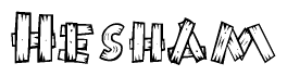 The clipart image shows the name Hesham stylized to look like it is constructed out of separate wooden planks or boards, with each letter having wood grain and plank-like details.