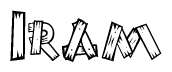 The image contains the name Iram written in a decorative, stylized font with a hand-drawn appearance. The lines are made up of what appears to be planks of wood, which are nailed together