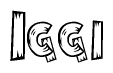 The clipart image shows the name Iggi stylized to look as if it has been constructed out of wooden planks or logs. Each letter is designed to resemble pieces of wood.