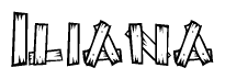 The image contains the name Iliana written in a decorative, stylized font with a hand-drawn appearance. The lines are made up of what appears to be planks of wood, which are nailed together