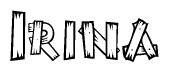 The clipart image shows the name Irina stylized to look like it is constructed out of separate wooden planks or boards, with each letter having wood grain and plank-like details.