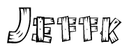 The clipart image shows the name Jeffk stylized to look as if it has been constructed out of wooden planks or logs. Each letter is designed to resemble pieces of wood.