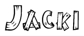 The image contains the name Jacki written in a decorative, stylized font with a hand-drawn appearance. The lines are made up of what appears to be planks of wood, which are nailed together