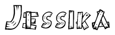 The image contains the name Jessika written in a decorative, stylized font with a hand-drawn appearance. The lines are made up of what appears to be planks of wood, which are nailed together