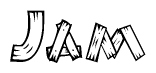 The image contains the name Jam written in a decorative, stylized font with a hand-drawn appearance. The lines are made up of what appears to be planks of wood, which are nailed together