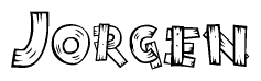 The image contains the name Jorgen written in a decorative, stylized font with a hand-drawn appearance. The lines are made up of what appears to be planks of wood, which are nailed together