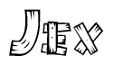 The image contains the name Jex written in a decorative, stylized font with a hand-drawn appearance. The lines are made up of what appears to be planks of wood, which are nailed together