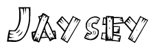 The image contains the name Jaysey written in a decorative, stylized font with a hand-drawn appearance. The lines are made up of what appears to be planks of wood, which are nailed together