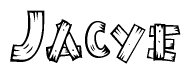 The image contains the name Jacye written in a decorative, stylized font with a hand-drawn appearance. The lines are made up of what appears to be planks of wood, which are nailed together