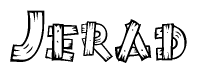 The clipart image shows the name Jerad stylized to look as if it has been constructed out of wooden planks or logs. Each letter is designed to resemble pieces of wood.