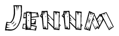 The clipart image shows the name Jennm stylized to look as if it has been constructed out of wooden planks or logs. Each letter is designed to resemble pieces of wood.