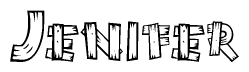 The clipart image shows the name Jenifer stylized to look as if it has been constructed out of wooden planks or logs. Each letter is designed to resemble pieces of wood.