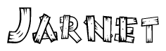 The image contains the name Jarnet written in a decorative, stylized font with a hand-drawn appearance. The lines are made up of what appears to be planks of wood, which are nailed together