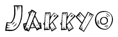 The clipart image shows the name Jakkyo stylized to look like it is constructed out of separate wooden planks or boards, with each letter having wood grain and plank-like details.
