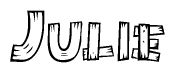 The clipart image shows the name Julie stylized to look like it is constructed out of separate wooden planks or boards, with each letter having wood grain and plank-like details.