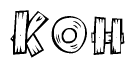 The clipart image shows the name Koh stylized to look as if it has been constructed out of wooden planks or logs. Each letter is designed to resemble pieces of wood.